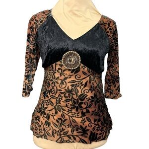 Vintage Steps Floral 90s Vintage Velvet Witchy Half Sleeve Top Size Small/Medium